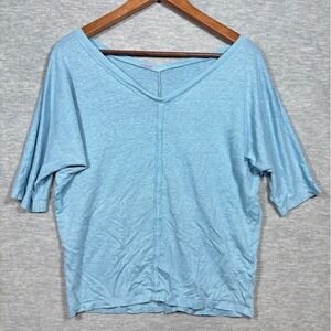 Eileen Fisher Top XS Linen V‎ Neck Dolman Sleeve Shirt  Blue Minimal Casual